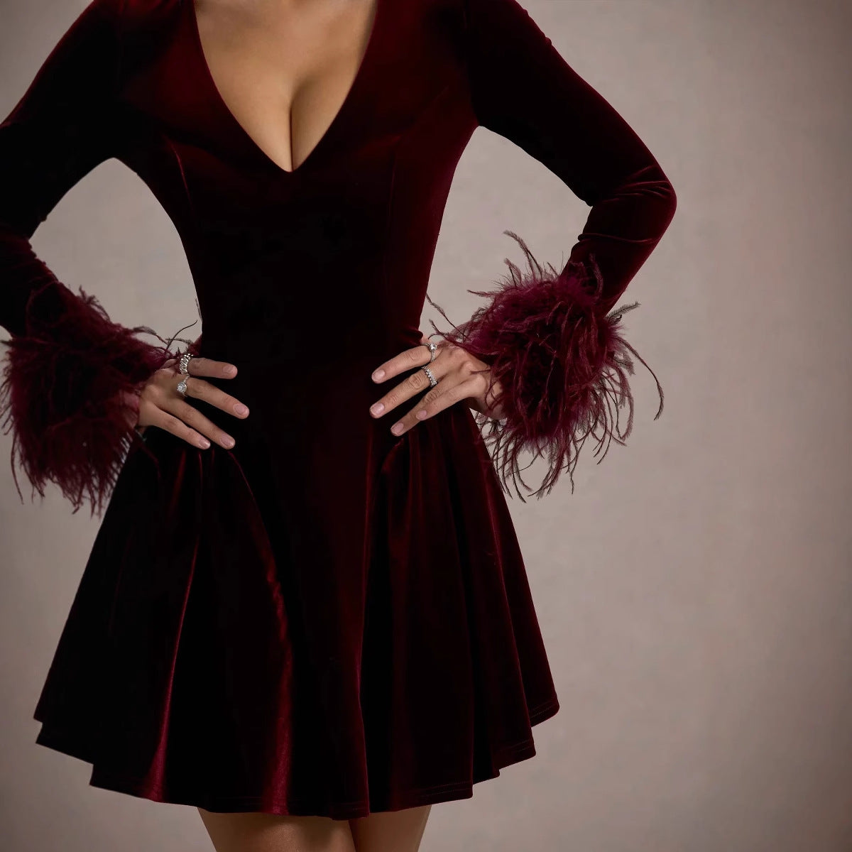 red Velvet long sleeve mini Dress