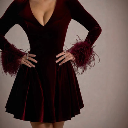 red Velvet long sleeve mini Dress