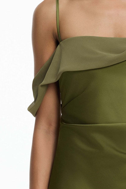 green Satin Fashion Sexy Slim Slip Dress