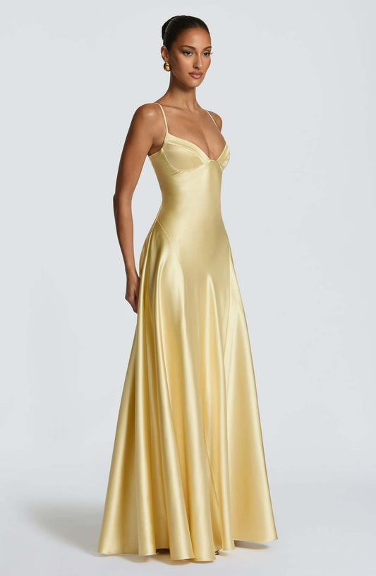 yellow Spaghetti Deep V Large Swing maxi Dress