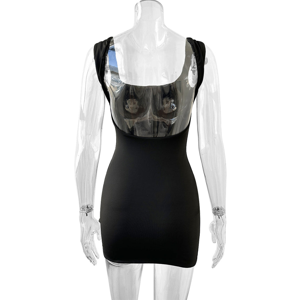 black Square neckline backless mini dress
