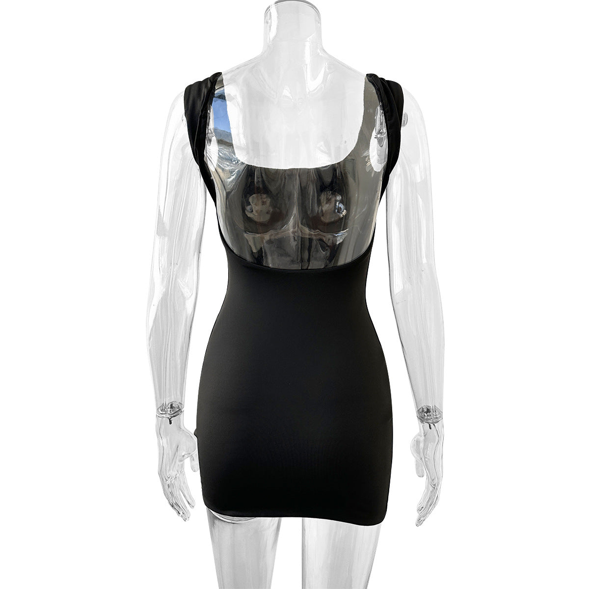 black Square neckline backless mini dress