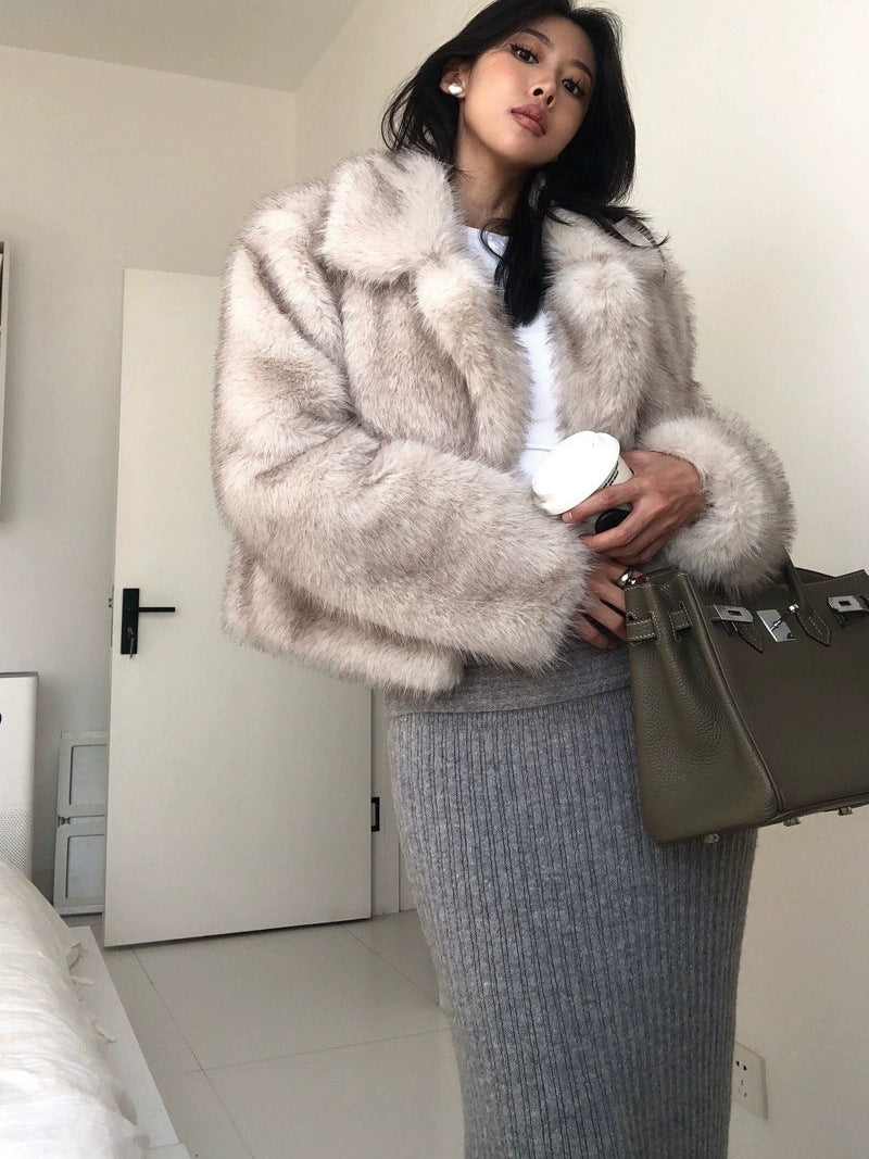 faux wool suit collar imitation fur cropped coat