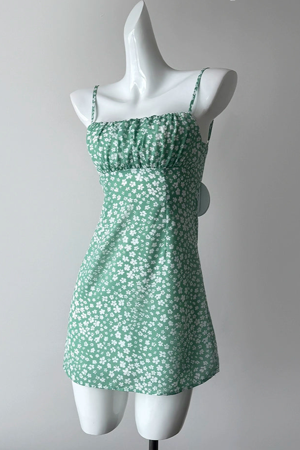 green wind floral mini dress