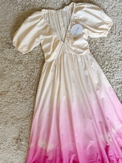 V-neck  tie-dye gradient maxi dress