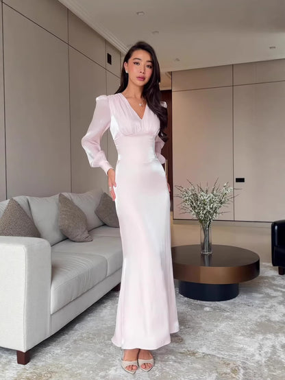 white long-sleeved maxi dress
