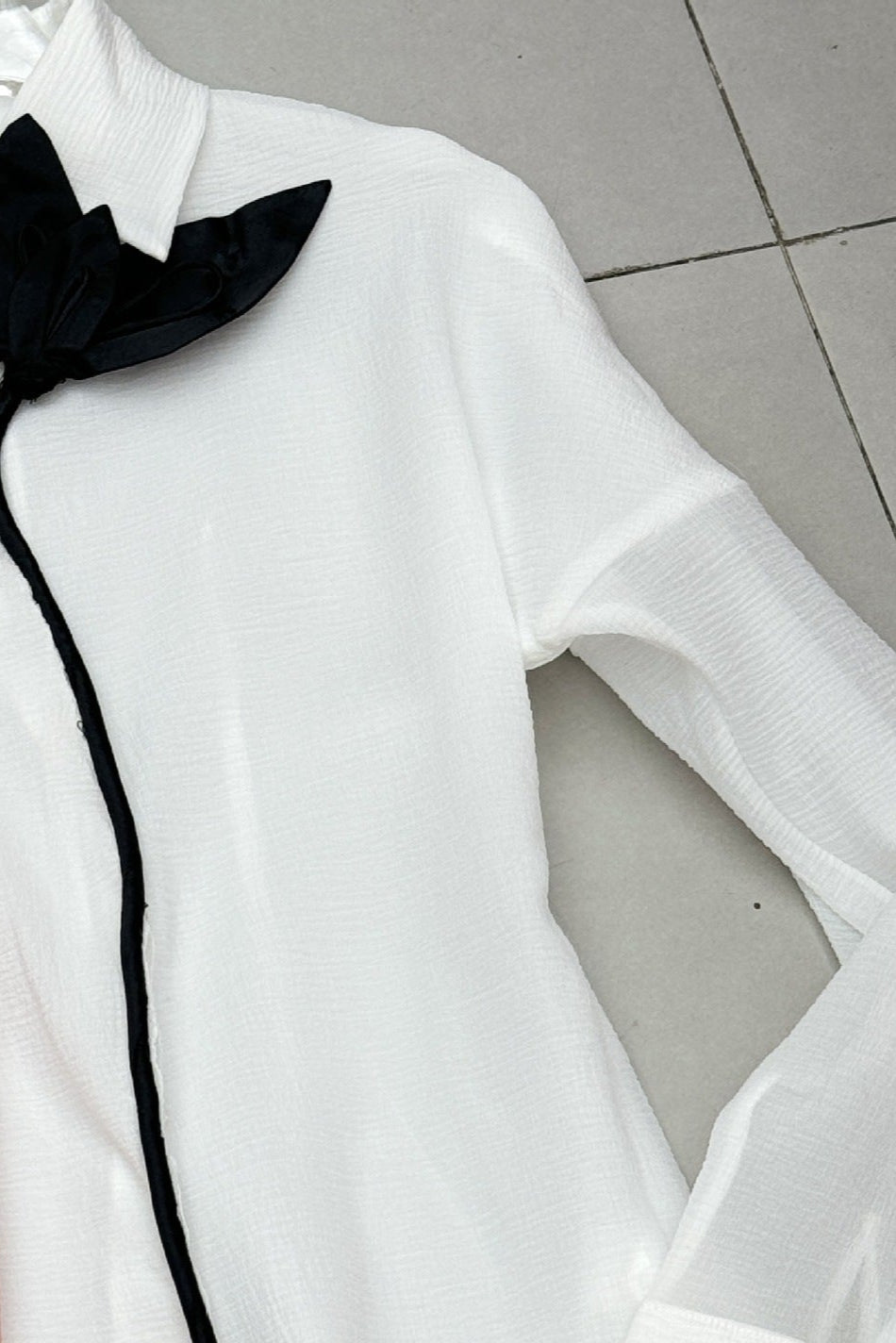 White Chiffon Mini Dress - Layered Ruffle Trim Shirt Dress