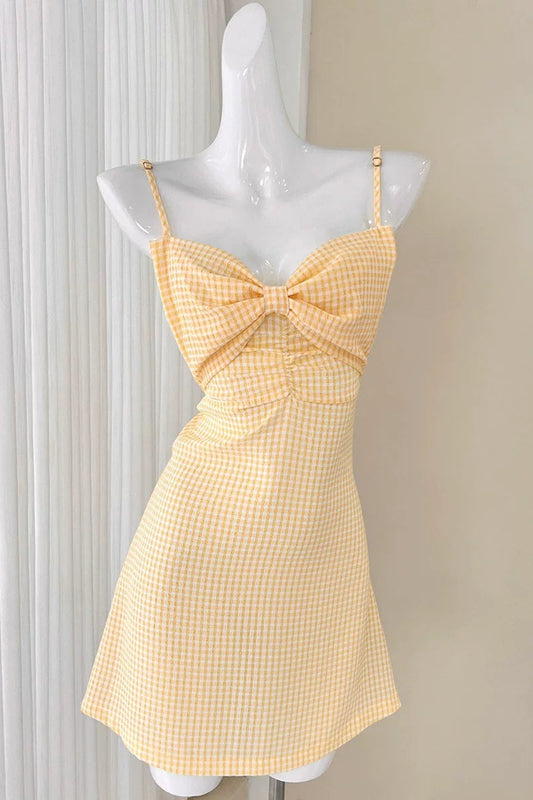 color-blocking plaid bow slip dress