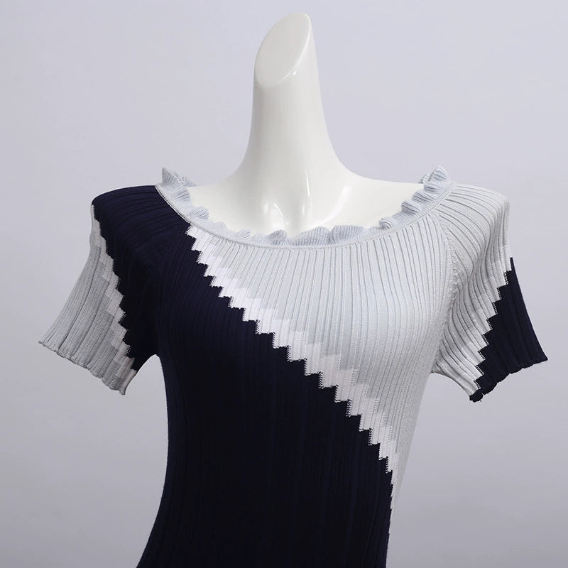 Black Knitted Mini Dress - Cozy Ribbed Sweater Dress