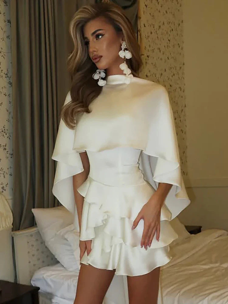 white lace-up A-line mini dress