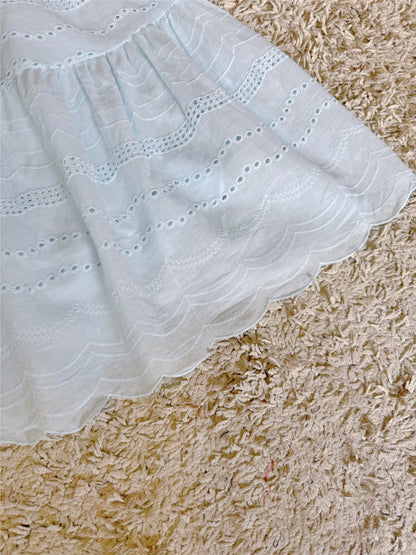 full embroidery crochet cut-out wavy lace bow lace-up dress