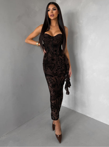 black Suspender Chest Wrap Waist Backless Dress