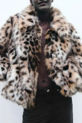 Leopard print faux fur coat