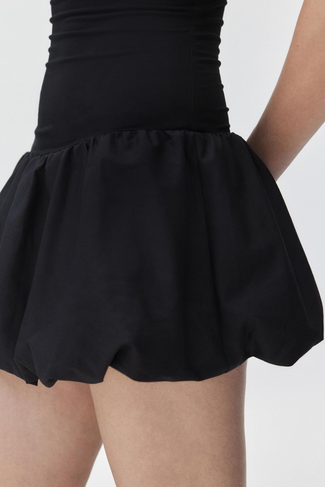 black Strapless bodycon puff mini dress