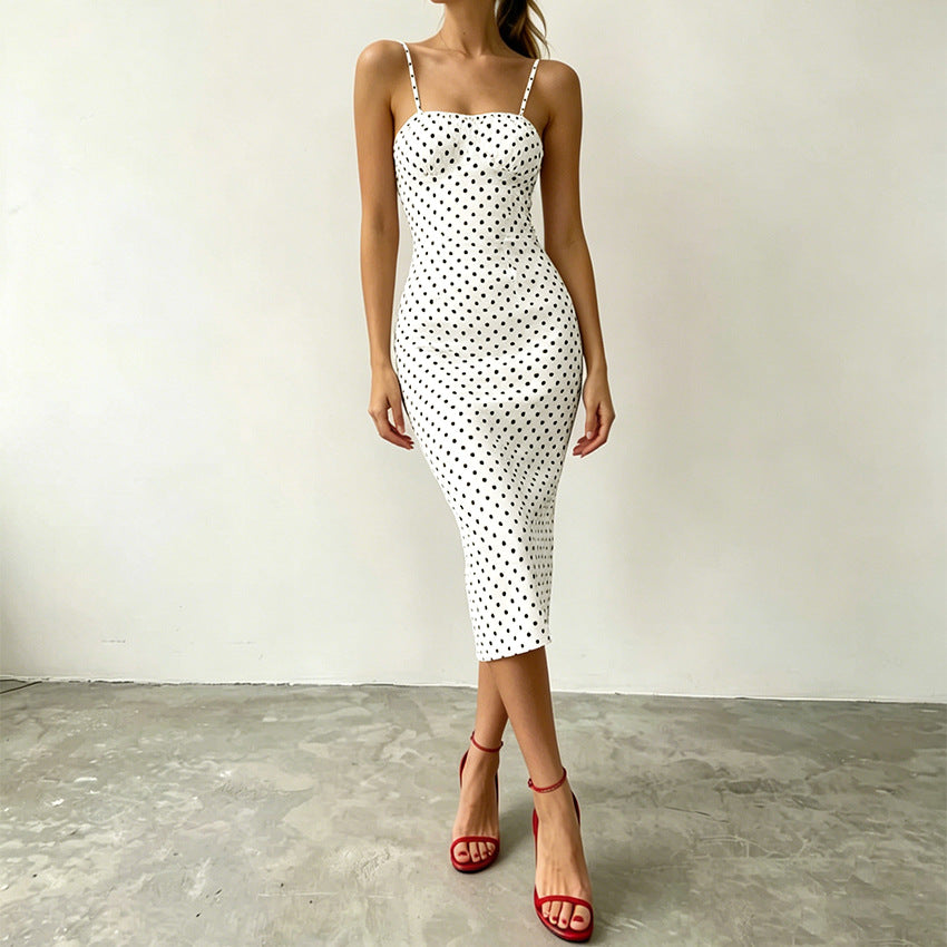 slit suspender polka dot dress