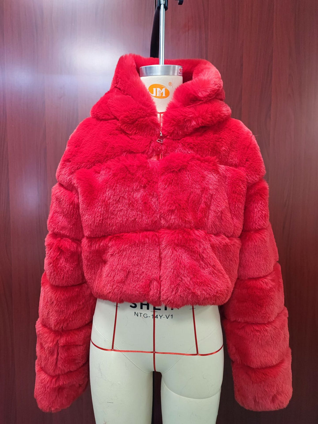 hooded imitation rabbit fur long sleeve spliced jacket