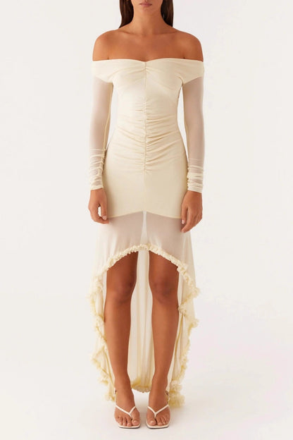 pleated splicing irregular one-shoulder dress