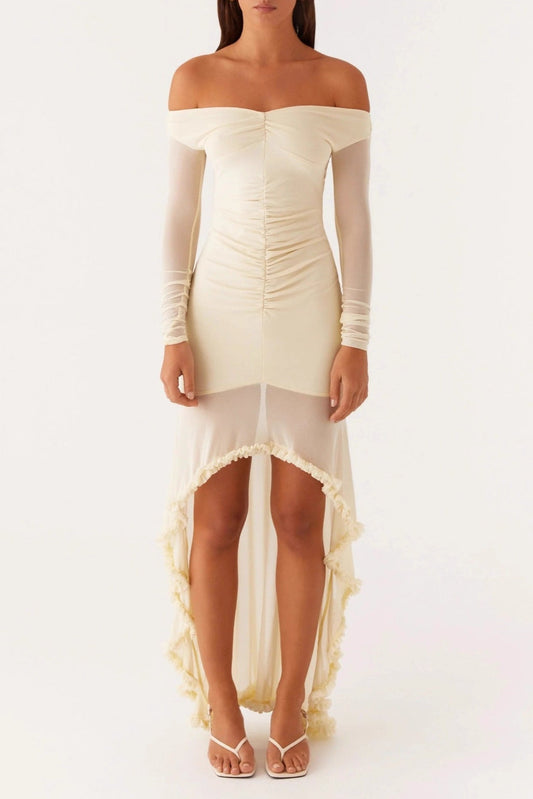 pleated splicing irregular one-shoulder dress