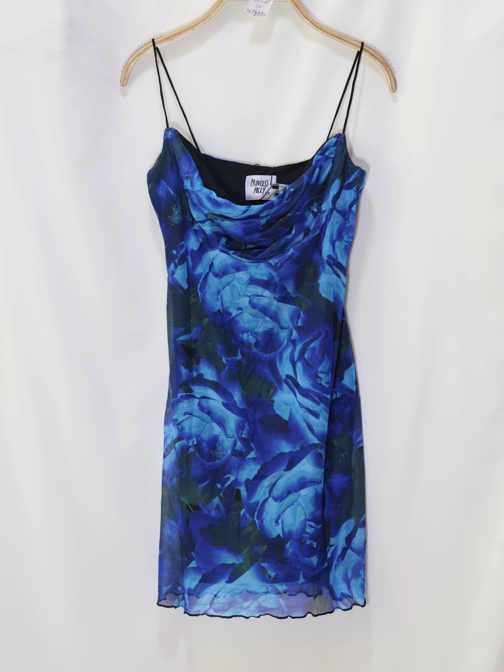 blue mesh suspender mini dress