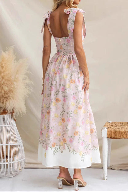 French-style floral color-blocked sundress