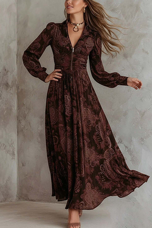 Solid Color Pleated Dress French maxi dress