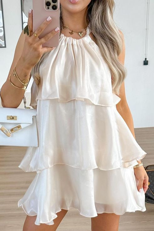white Ruffled satin mini dress