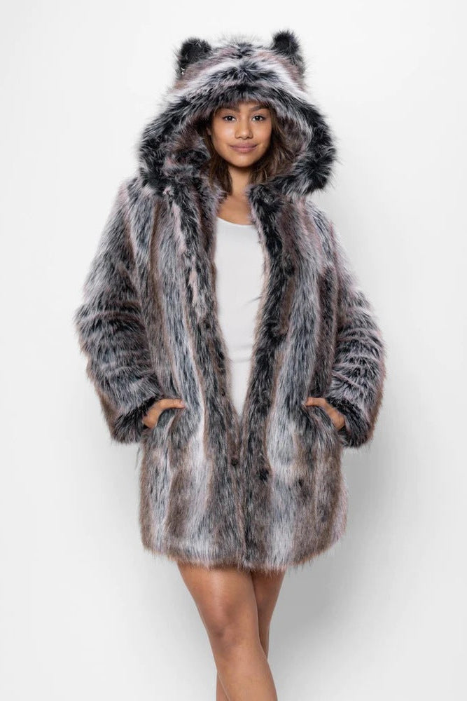 faux fox fur coats with cartoon rabbit ears