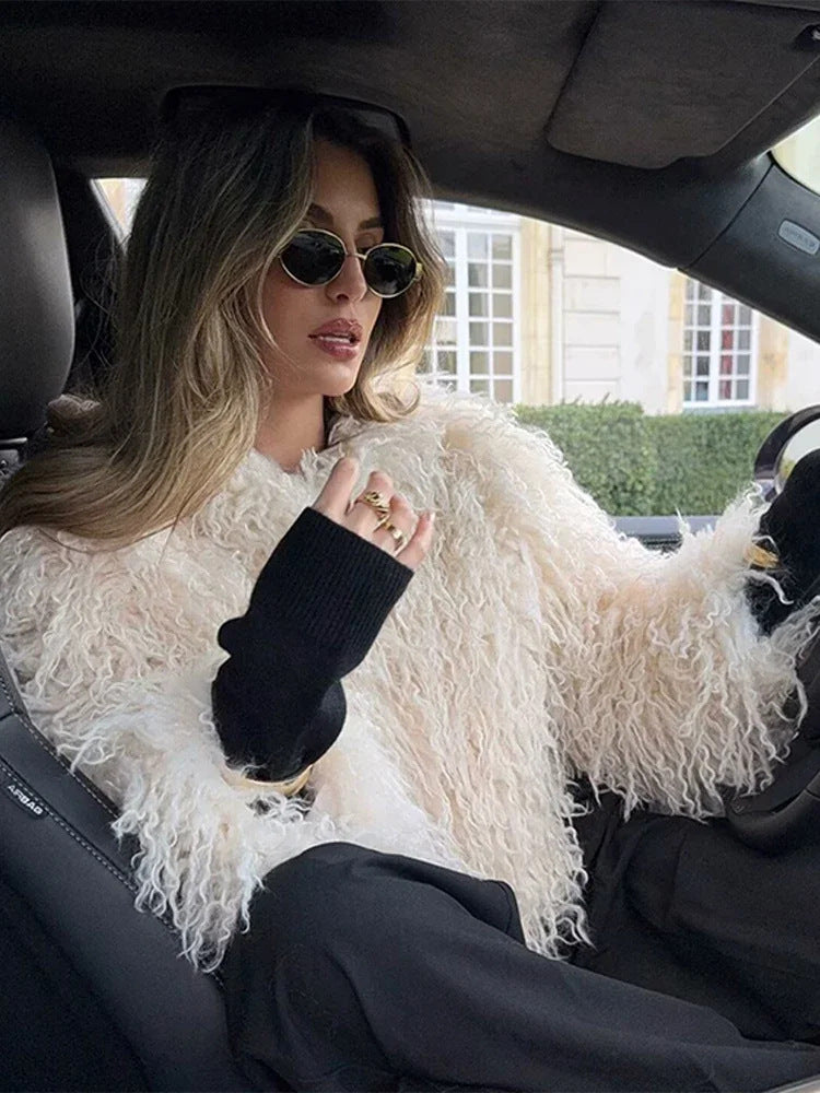 michaelia fur lapel jacket in white