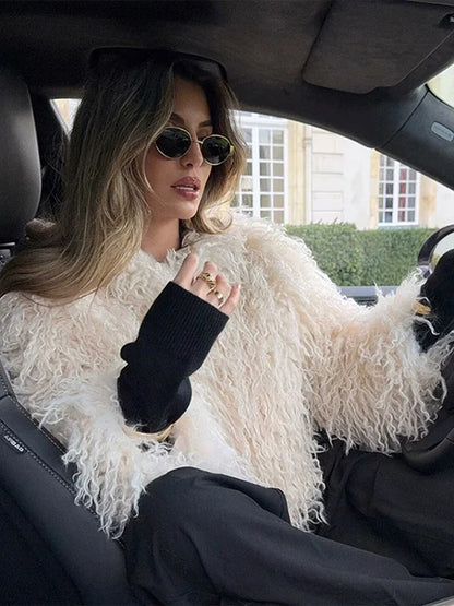 michaelia fur lapel jacket in white