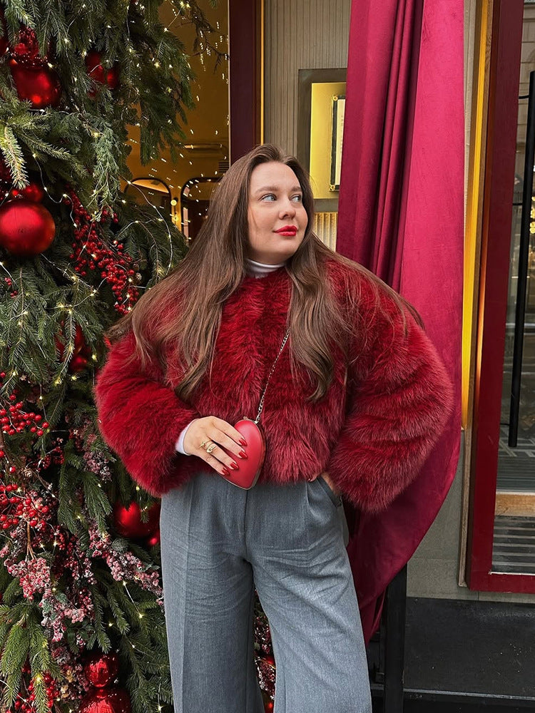 Faux fur loose short jacket