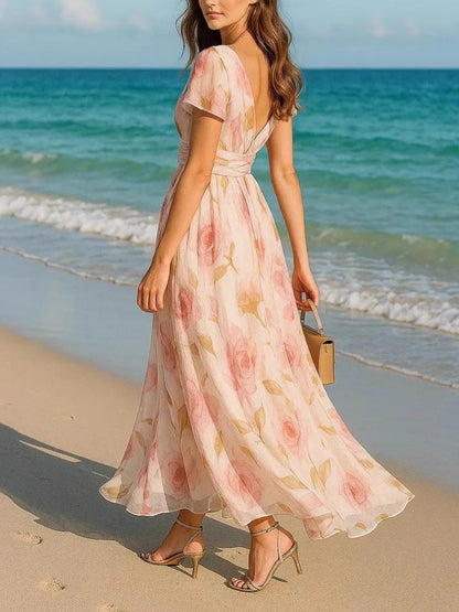 madge v-neck Printed short-sleeved maxi dress