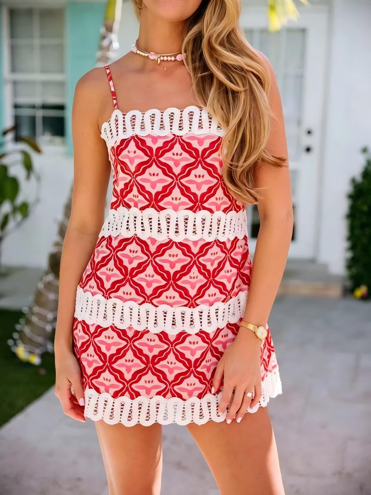Lace-trim strapless linen mini dress