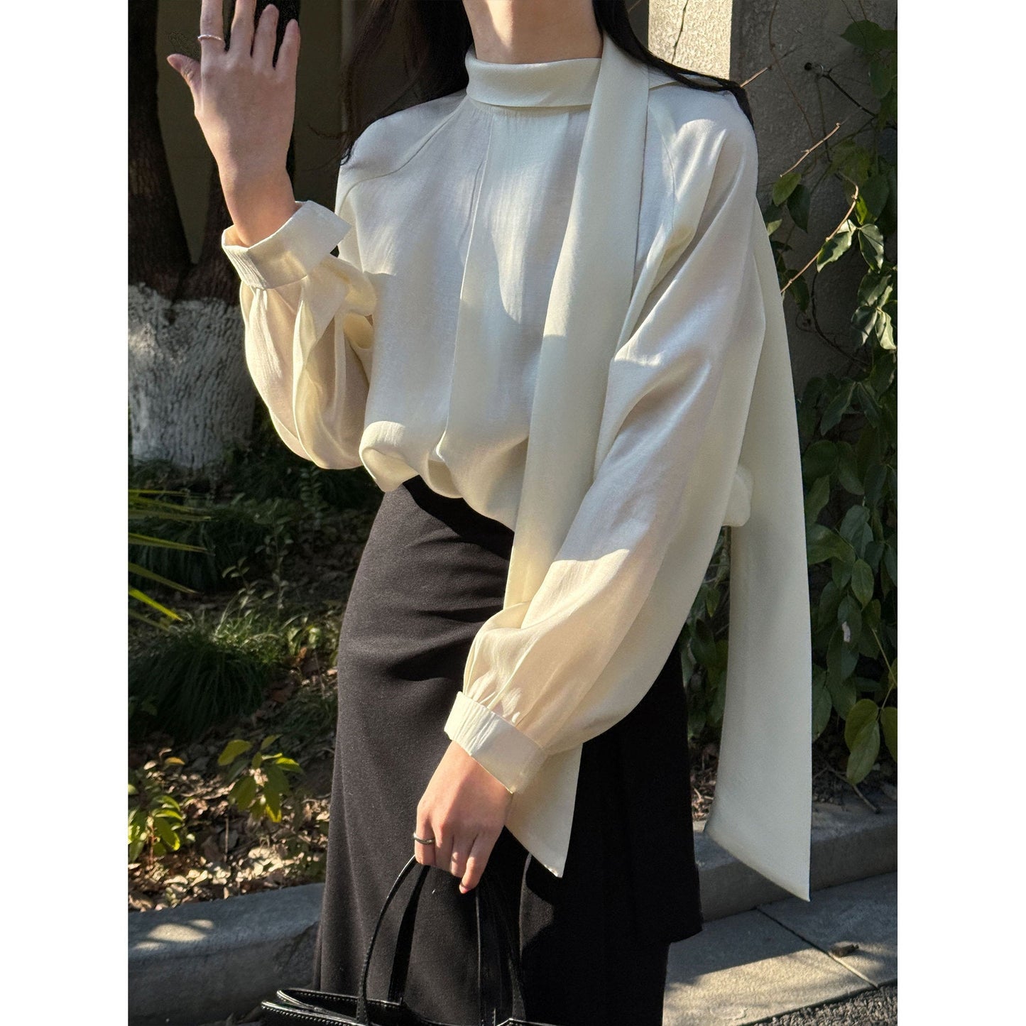 sophia Textured ribbon pleated shirt