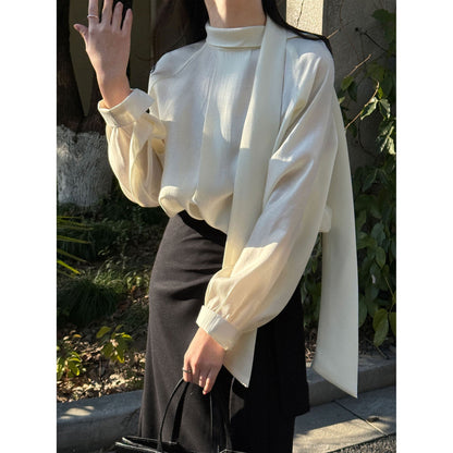 sophia Textured ribbon pleated shirt