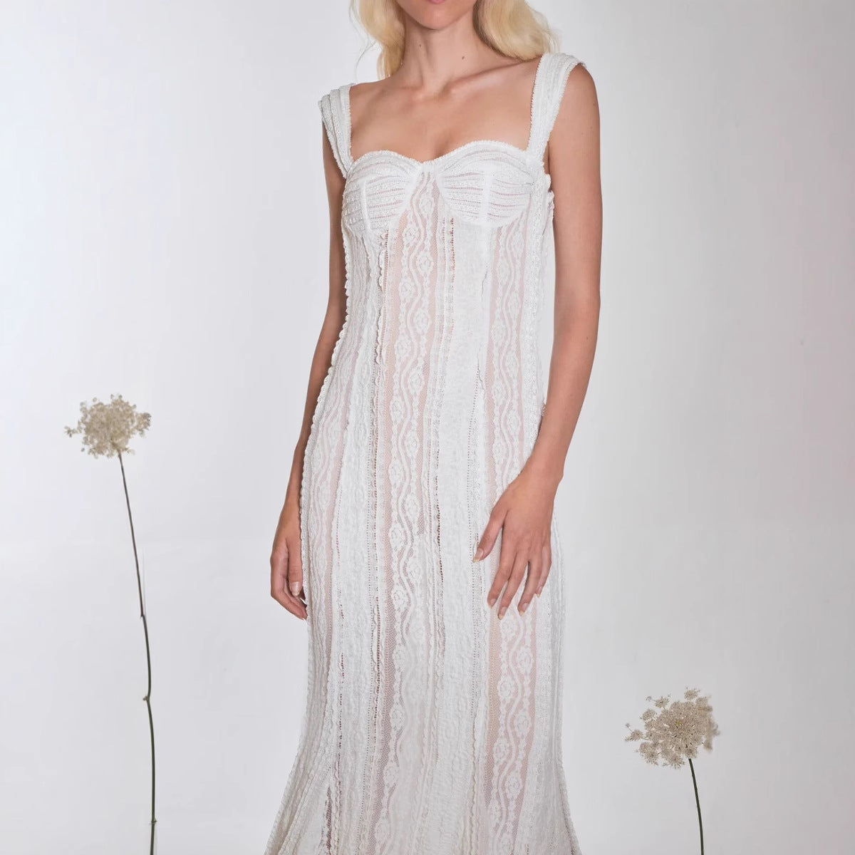 beverly Spaghetti strap lace off-shoulder dress