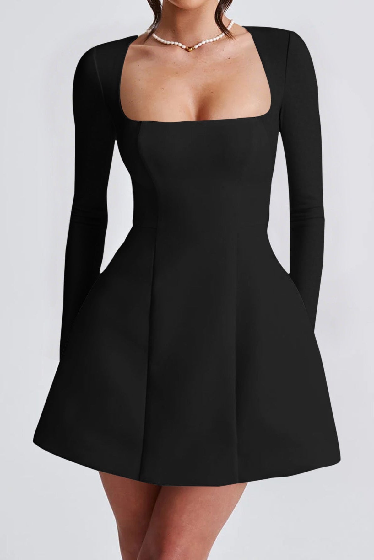 black long sleeves A-line mini dress
