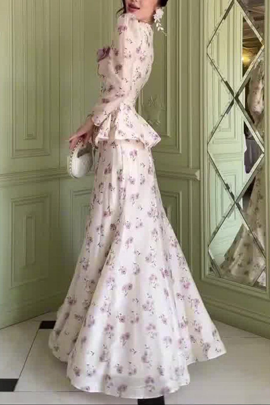 pink Floral Long Sleeve Top Long Skirt