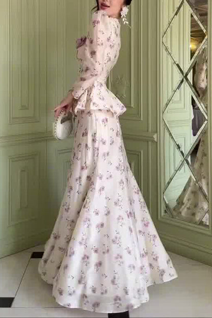 pink Floral Long Sleeve Top Long Skirt