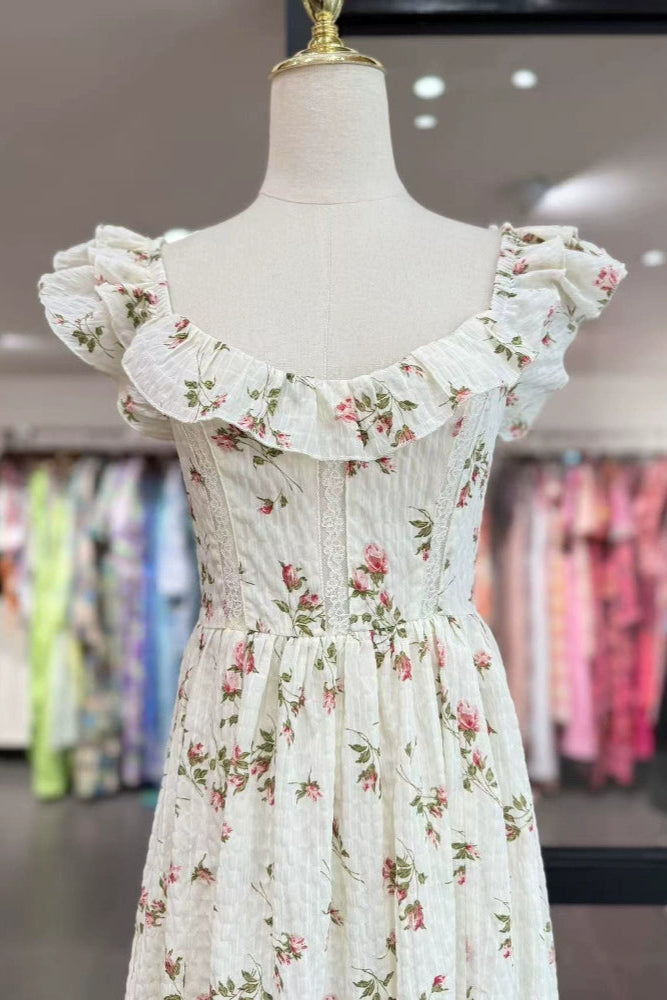 one-shoulder ruffle pattern chiffon mini dress