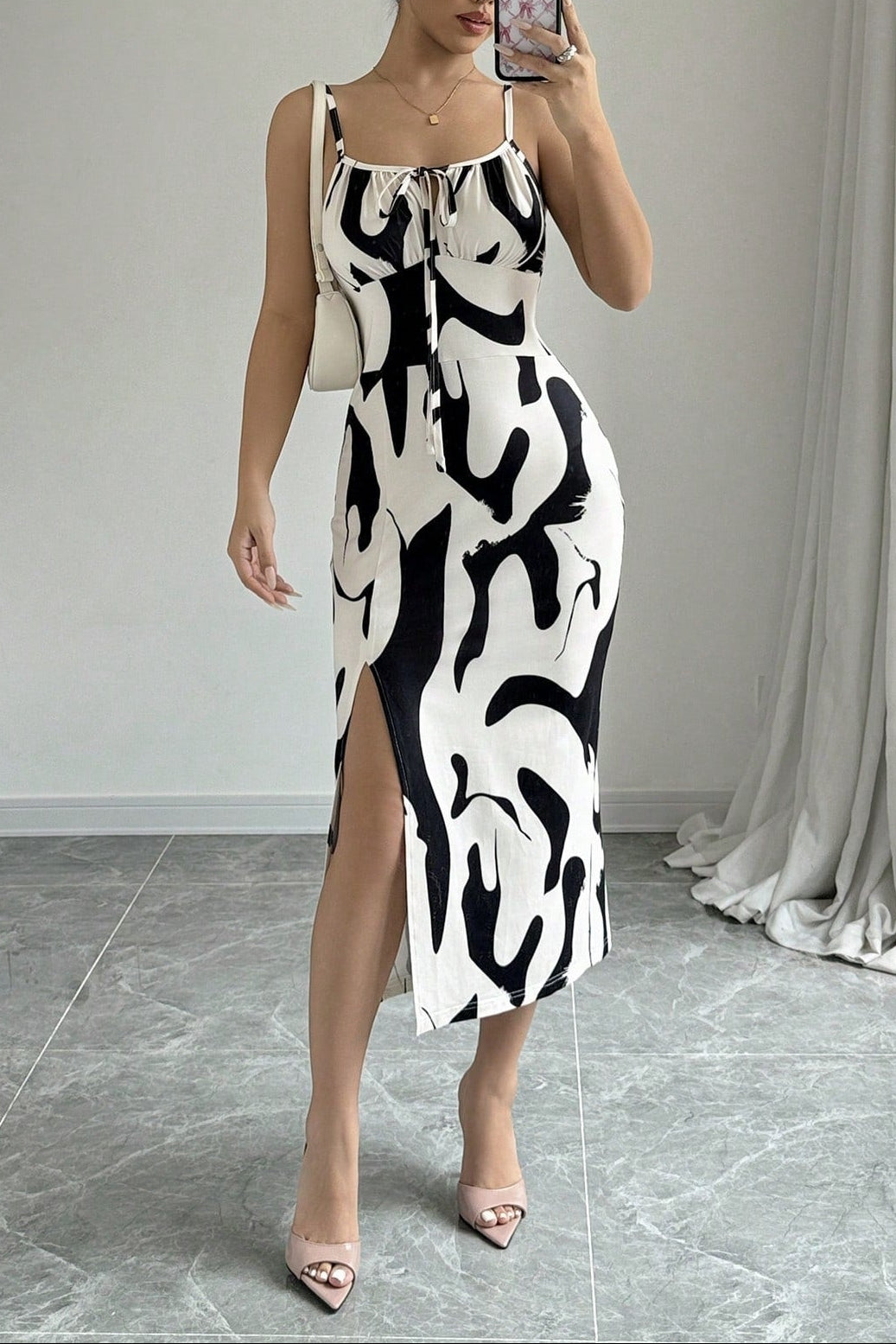 Cow print halter midi dress