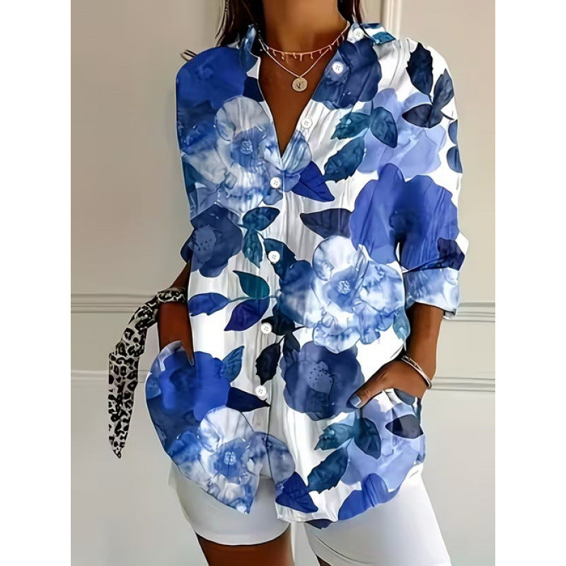 Digital Print Stand Collar Long Sleeve Shirt for Vacation