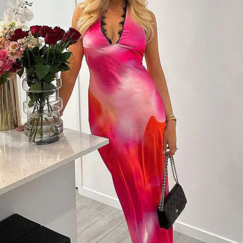 V-neck printed halter dress