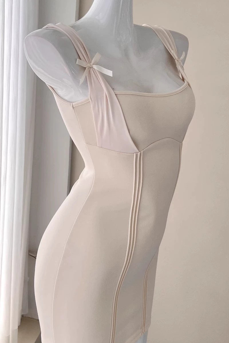 bow pleated slip dress