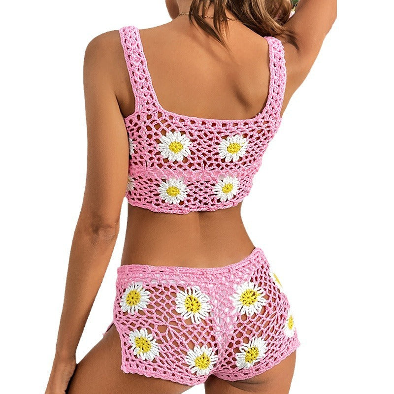 daisy embellished hollow swimsuit