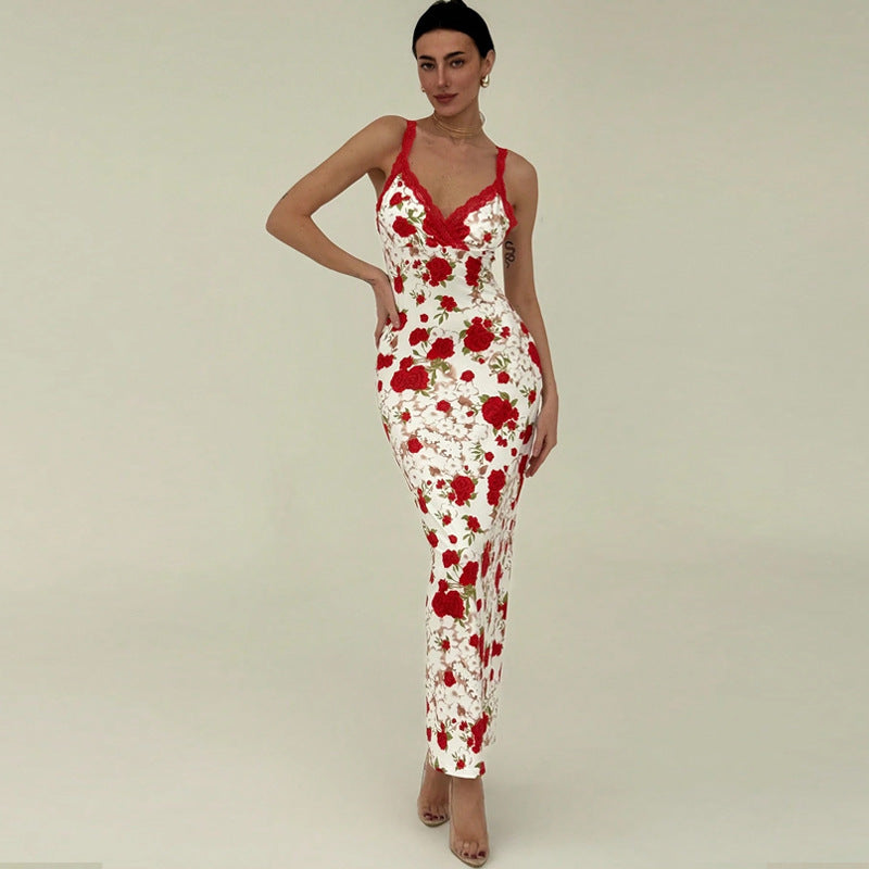 Paneled lace slip dress