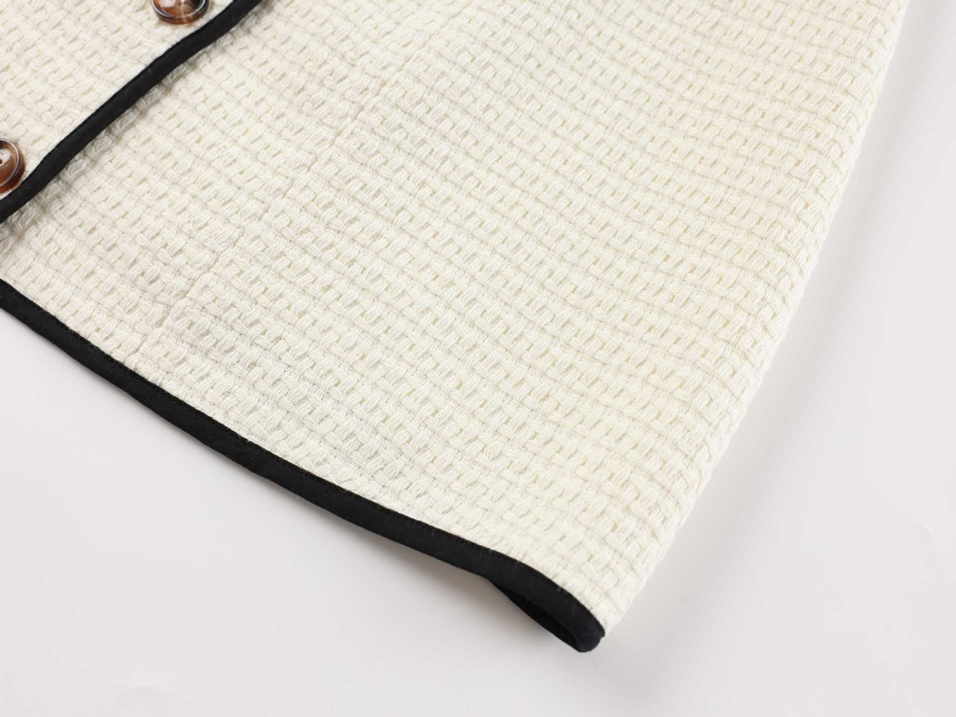 white knitted short-sleeved button-down  mini dress