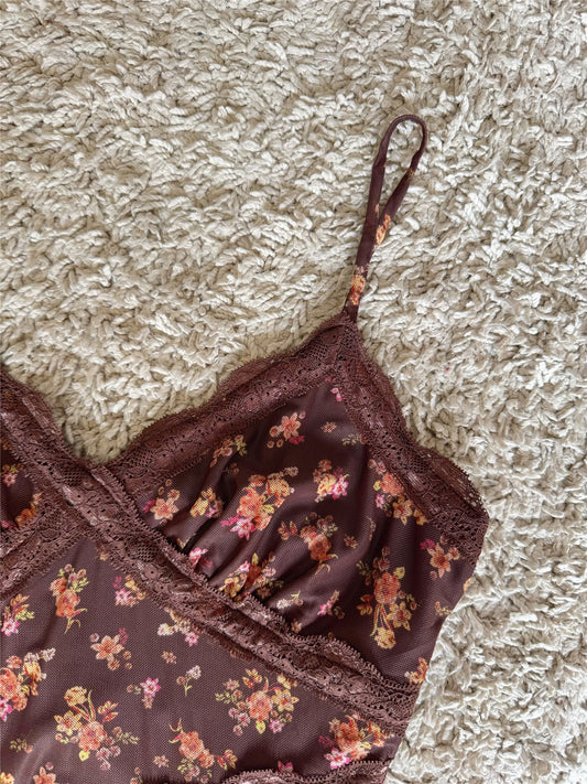 floral lace patchwork mesh camisole dress