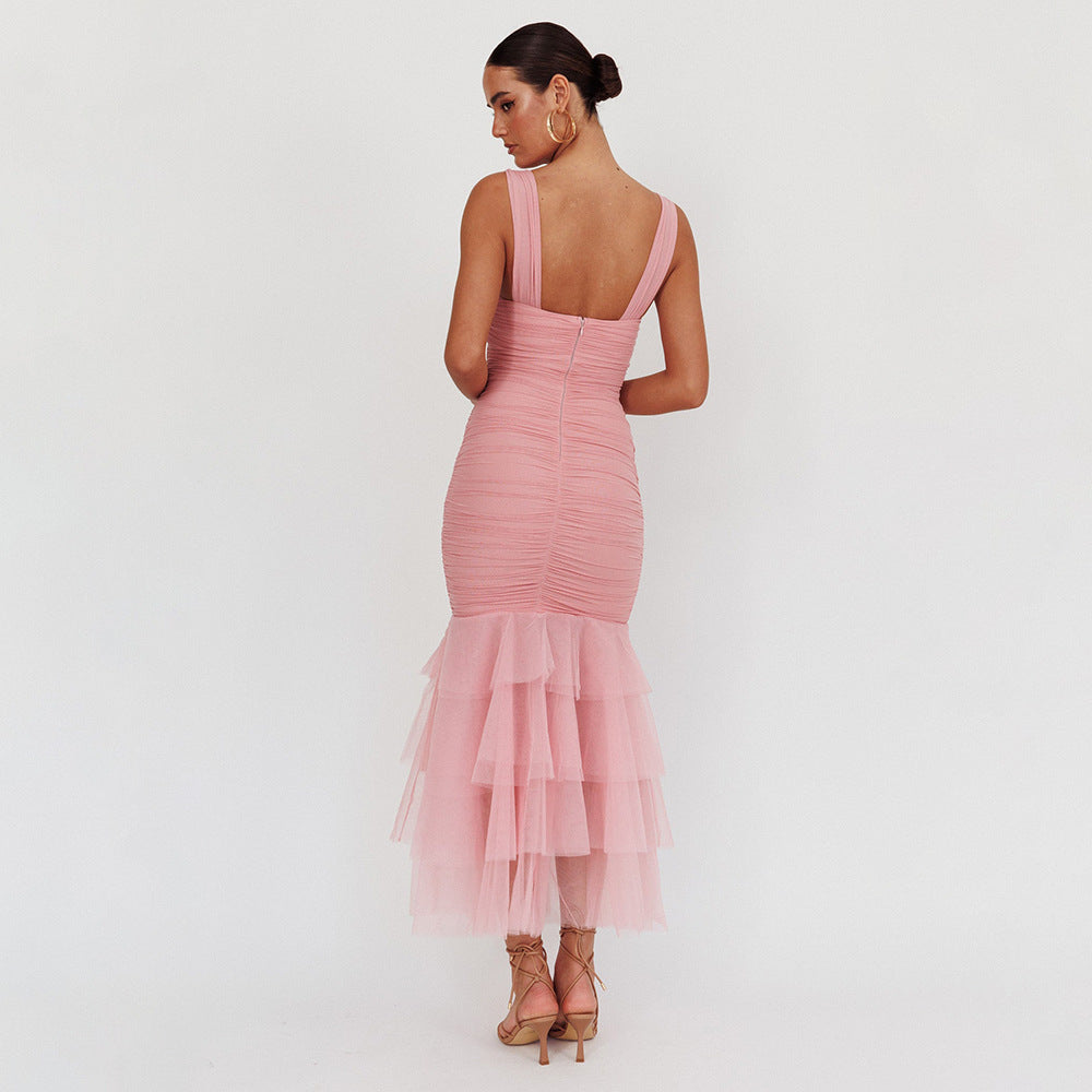 pink spliced slip dress