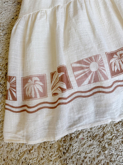 Twist Front Tropical Border Print Tiered Mini Dress