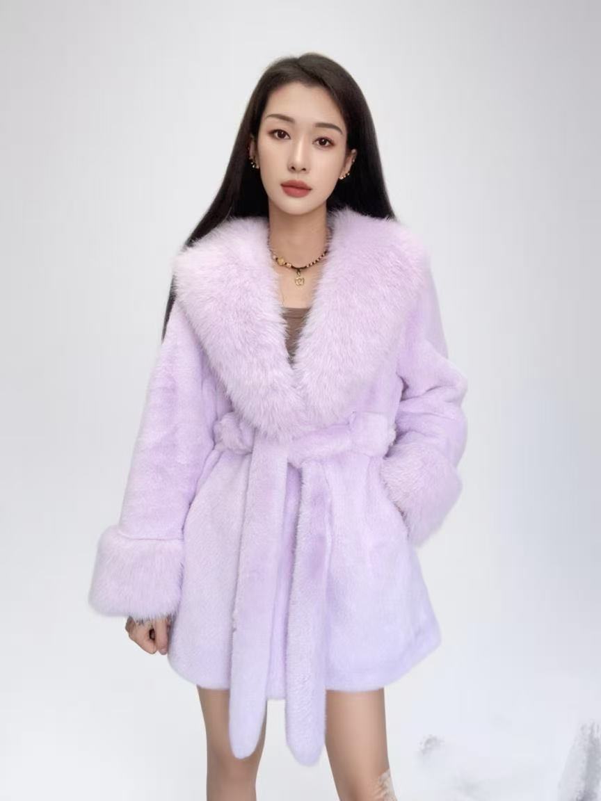 Big Fur Collar Long Mink Faux Fox Coat